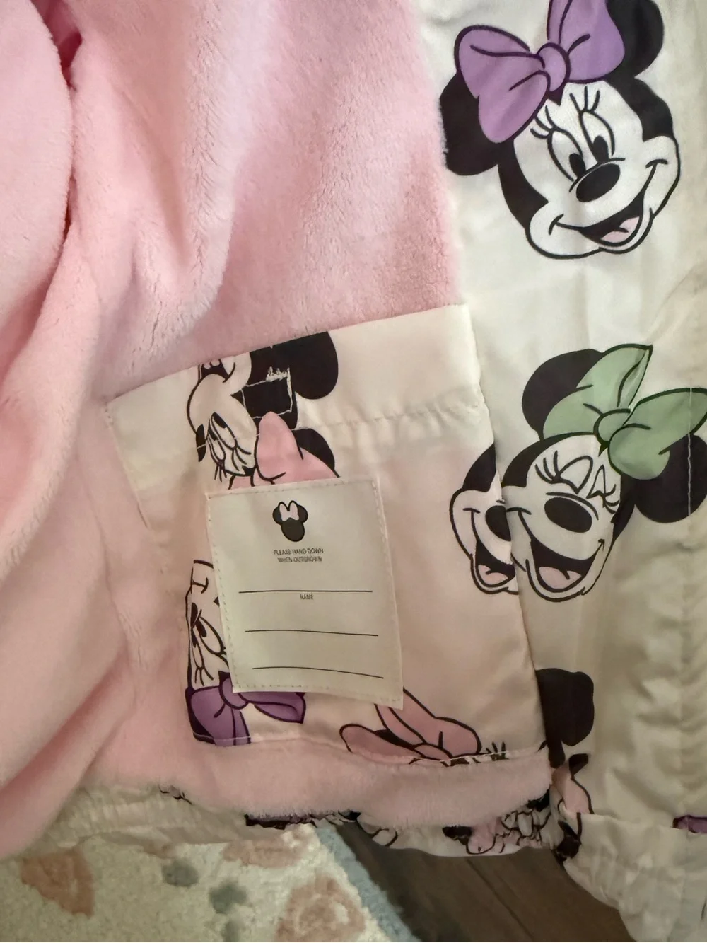 Disney Cream Minnie Mouse Hooded Puffer Jacket with Pink Bow & Black Ear Details